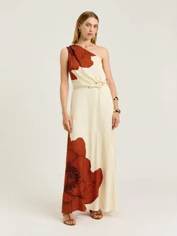 TERRACOTTA POPPY ASYMMETRIC MAXI DRESS