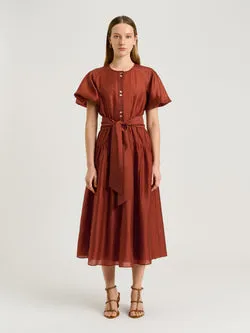 LIGHT LYOCELL BLEND BLOUSON SLEEVE MIDI DRESS