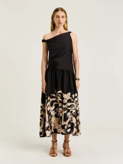 TROPICAL BORDER ASYMMETRIC NECK DRESS