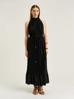 PLEATED SATIN MAXI DRESS