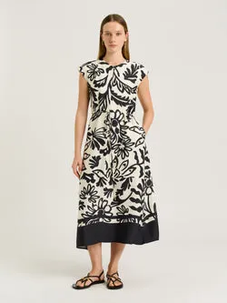 EBONY FILIGREE BORDER MIDI DRESS