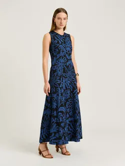 BLUE PETITE FILIGREE EMPIRE MIDI DRESS