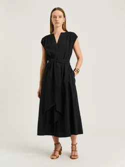 DRAPEY MODAL BLEND GATHERED TIE WAIST DRESS