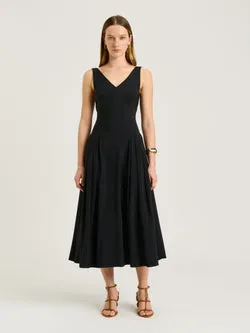 DRAPEY MODAL BLEND V NECK MIDI DRESS