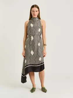 GEO TILE BORDER ASYMMETRIC DRESS