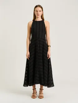 SHEER TEXTURED STRIPE MAXI DRESS