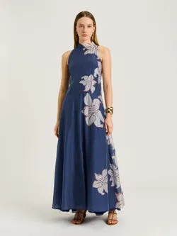 CHAMBRAY LILY HALTER MAXI DRESS