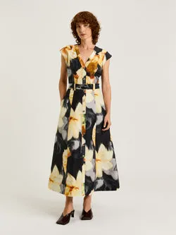 BOTANICAL FLORAL V NECK MIDI DRESS