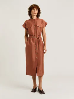 LINEN VISCOSE BLEND UTILITY MIDI DRESS