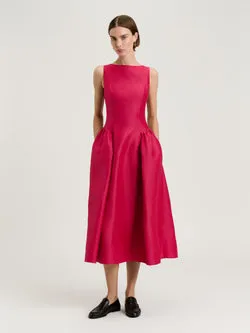 LINEN VISCOSE MIDI DRESS