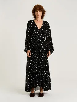 BLACK PAINTERLY SPOT GEORGETTE MIDI DRESS