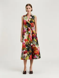 PAINTERLY BLOOM LINEN VISCOSE MIDI DRESS