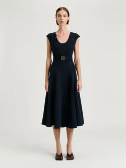 DOUBLE WEAVE SCOOP NECK MIDI DRESS