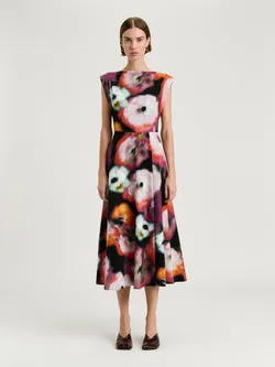 BLUR FLORAL MIDI DRESS