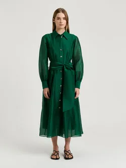 LINEN SILK MIDI SHIRTDRESS
