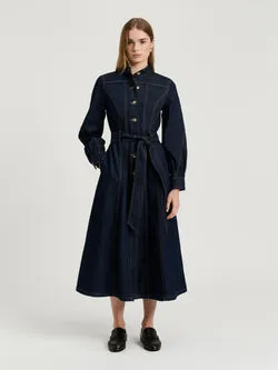DARK INDIGO DENIM BELTED SHIRTDRESS