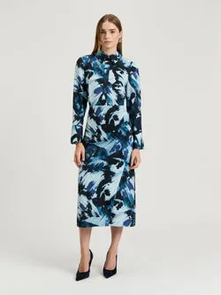 BLUE PAPILLION SATIN SHIRTDRESS