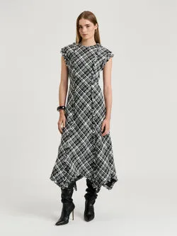 WIDE CHECK TWEED DRESS