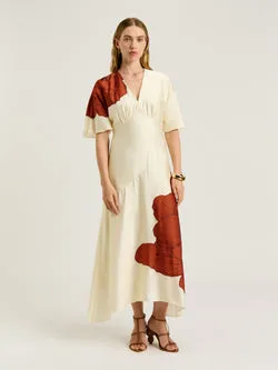 TERRACOTTA POPPY SATIN MIDI DRESS