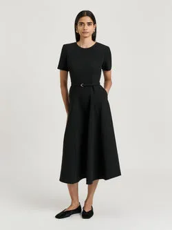 DOUBLE WEAVE FLARED MIDI DRESS
