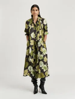 TRANSLUCENT POPPY SATIN LONG SLEEVE MIDI DRESS