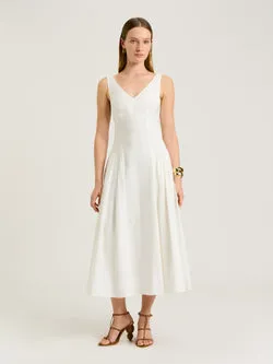 IVORY DRAPEY MODAL BLEND V NECK MIDI DRESS