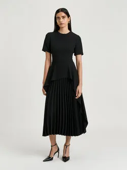 SATIN BACK CREPE WATERFALL MIDI DRESS