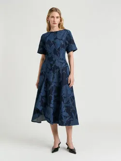 SHADOW FLORAL DENIM MIDI DRESS