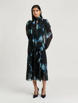 Dusk Poppies Georgette Midi Dress