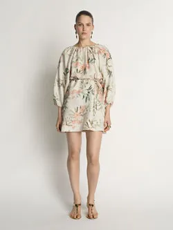 Palm Floral Viscose Linen Mini Dress