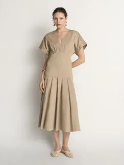 Stretch Cotton Pleat Midi Dress