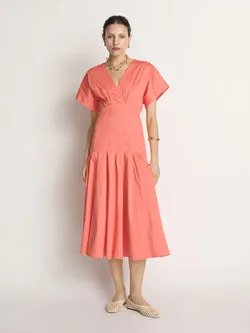 Stretch Cotton Pleat Midi Dress