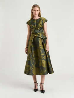 Shadow Floral Jacquard Draped Midi Dress