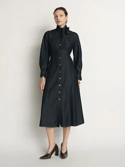 Denim Tie Neck Shirtdress
