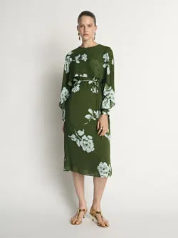 Stamp Floral Georgette Midi Dress