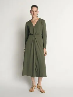 Crepe Tucked Waist Midi Dress