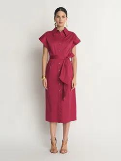 Stretch Cotton Belted Shirtdress
