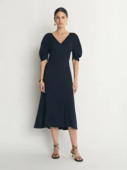 Crepe V Neck Midi Dress