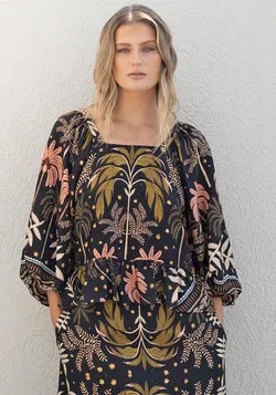 Midnight Tropical Peplum Blouse