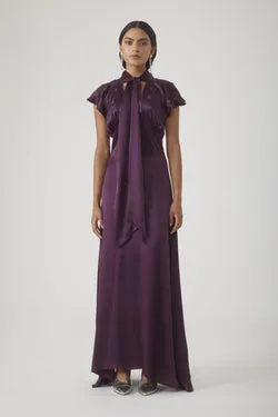 MUMTAAZ EMBELLISHED DRESS - AUBERGINE