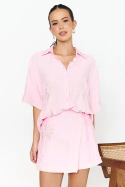 Maui Palm Shirt - Baby Pink - FINAL SALE