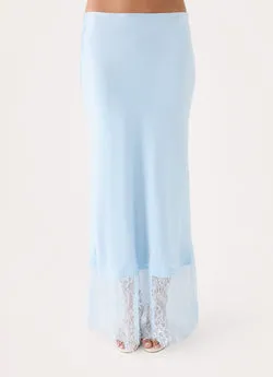 Merisso Lace Trim Maxi Skirt - Blue