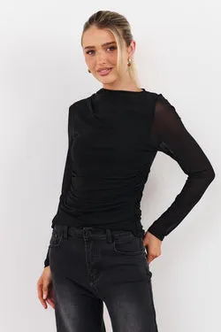 Asta Draped Mesh Top - Black - FINAL SALE