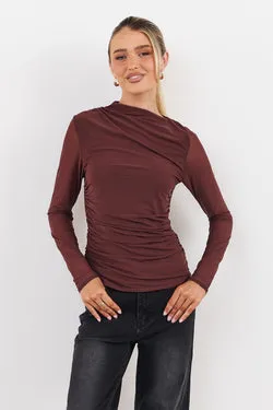 Asta Draped Mesh Top - Chocolate - FINAL SALE