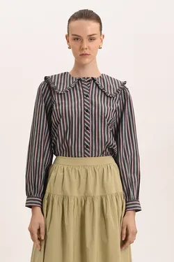 Mia Blouse - Liquorice Stripe