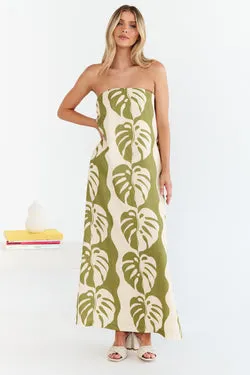 MON RENN Midsummer Palm Strapless Dress - FINAL SALE