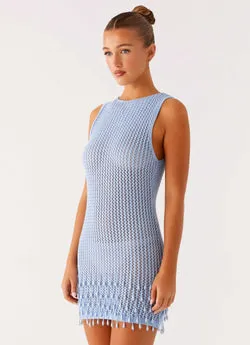 Miracle Beaded Crochet Mini Dress - Blue