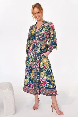Monet Long Sleeve Midi Dress - Teal - FINAL SALE