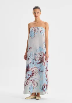 Mae Linen Strapless Dress_Sky