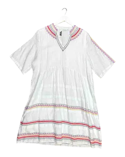 Size 3XL | Blue Illusion Embroidered Linen Dress